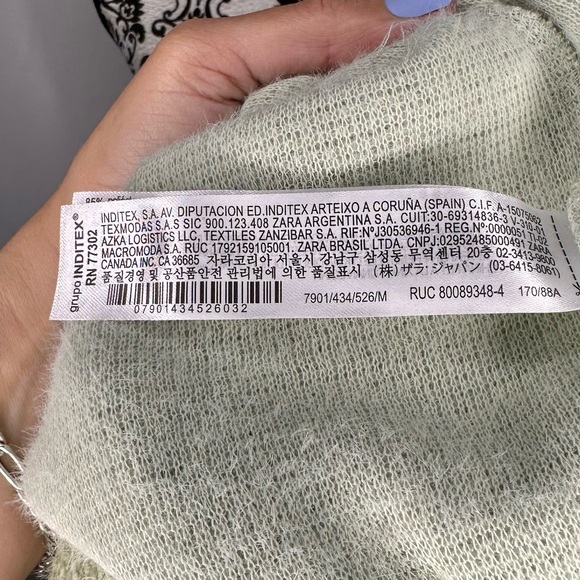 Zara Puff Sleeve embroidered Mint Green Sweater Medium - Picture 11 of 12
